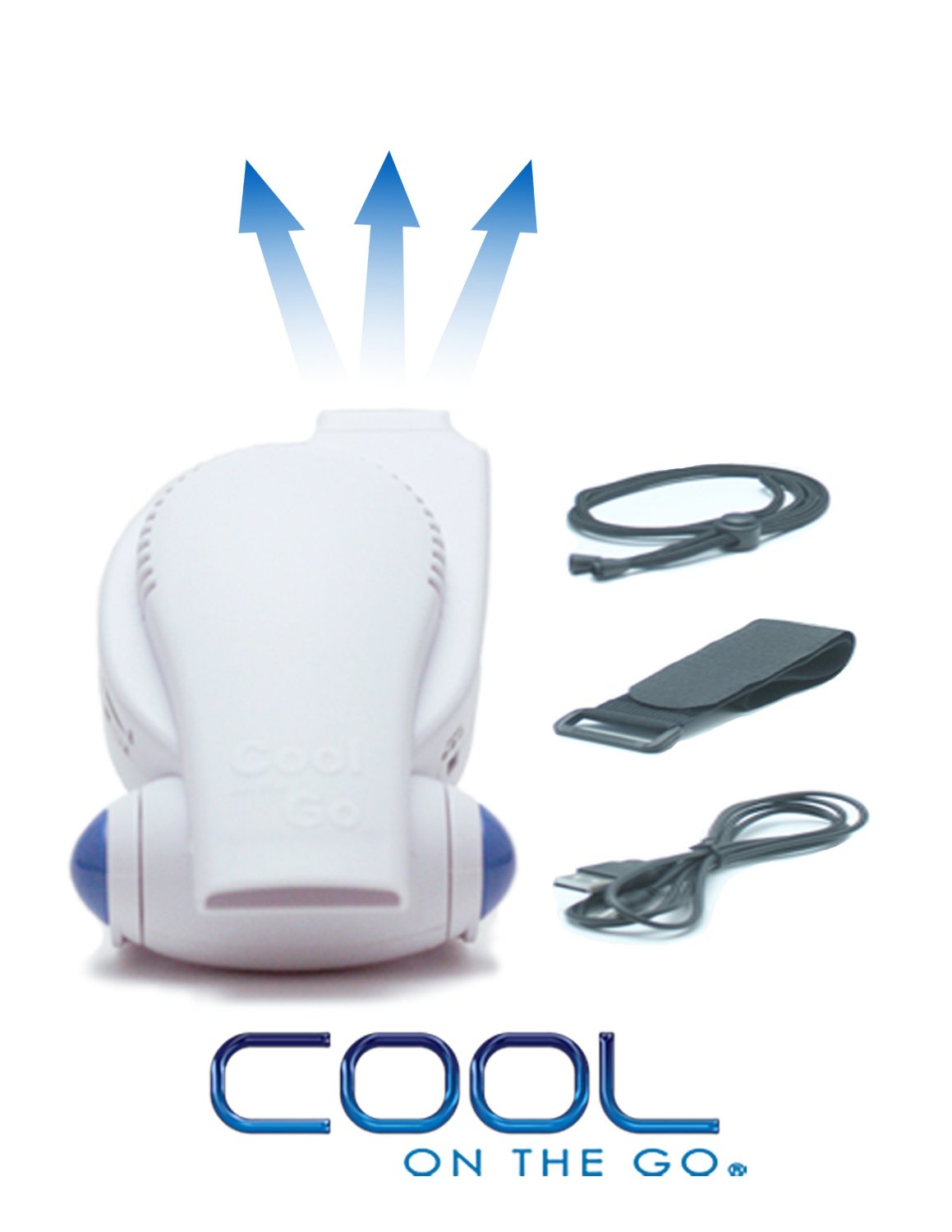 Cool On The Go - Versatile Hands-Free Personal Cooling Device. White / Blue
