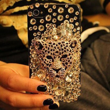 Umiko(TM) 3D Diamond Luxury Gold Leopard Head Bling Crystal Rhinestone Cover Case for IPhone 6 Plus